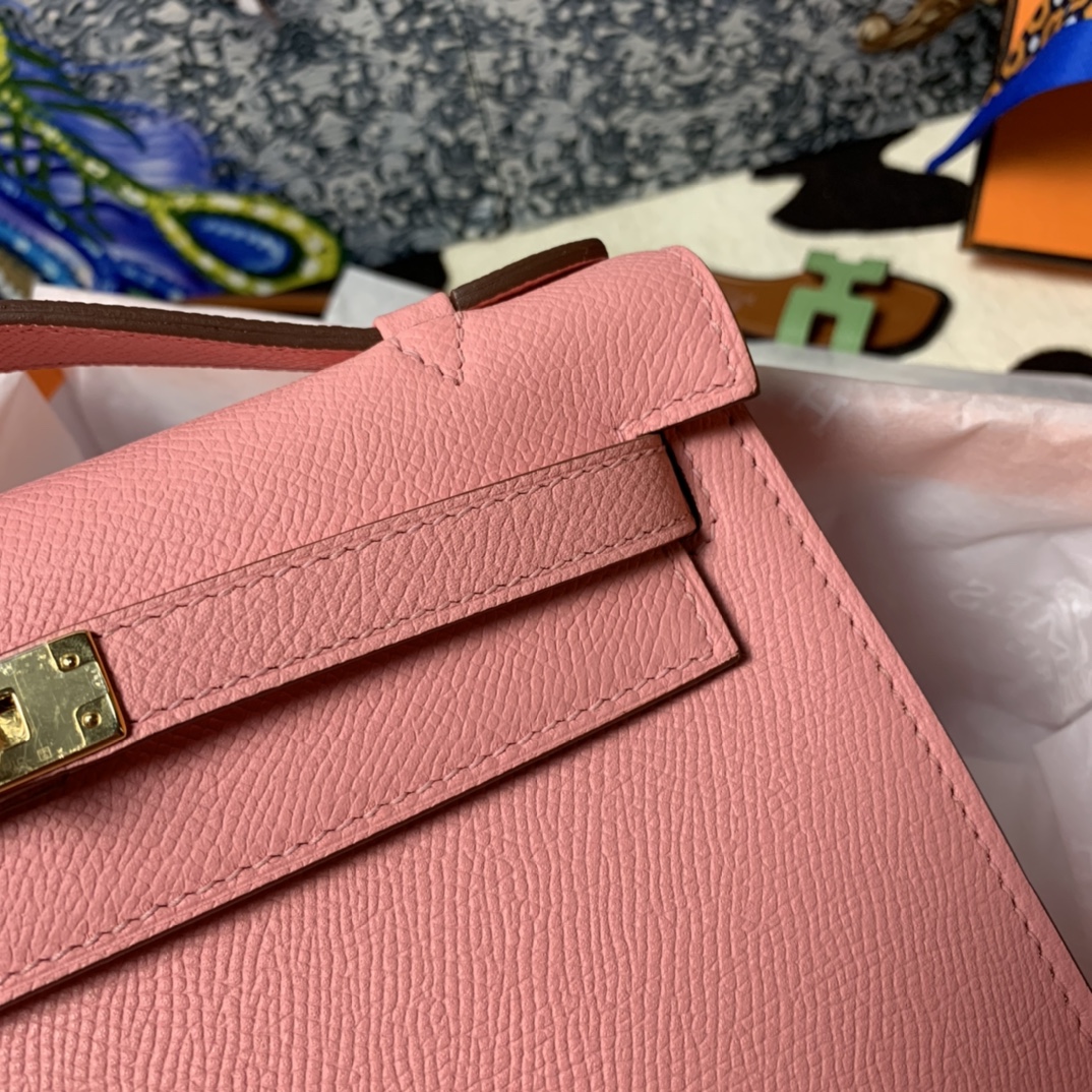 Hermes Mini Kelly Pochette 22cm Bag In Pink Epsom Leather